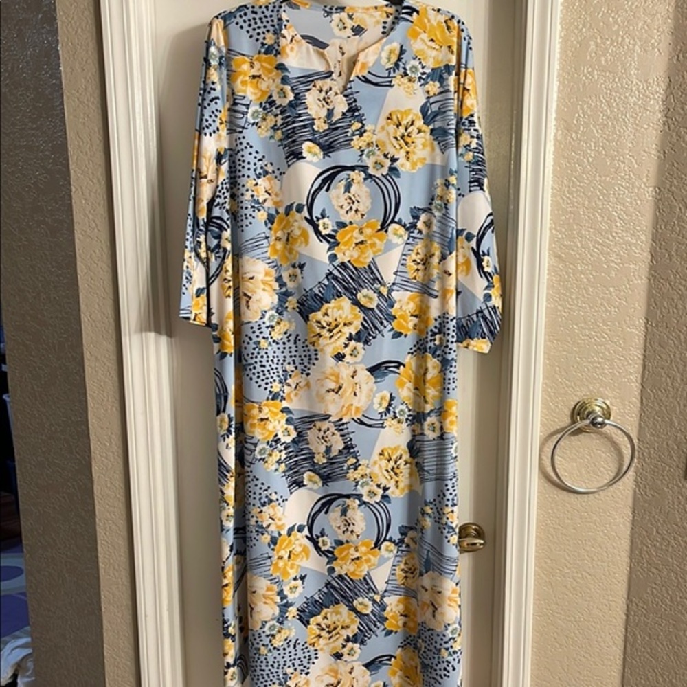 Shein Floral Print Maxi Dress - Blue and Yellow, size 3XL